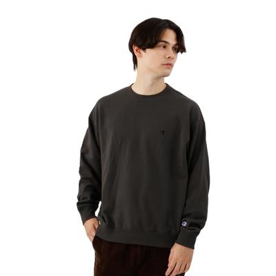 Champion Long Sleeve French Terry Crew Neck Off with Embroidered Logo and Relaxed Drop Shoulder Detail Men's Sweatshirt, Black, C8-A023Z, Fit,