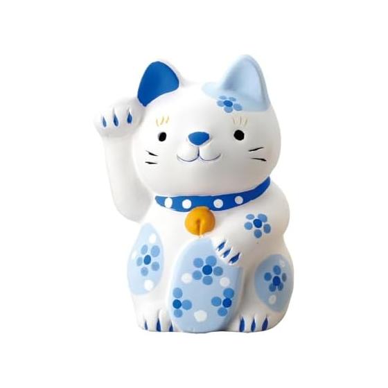 Craftsman House Lucky Cat/Flower Blue Cute x Good Luck Made in Japan