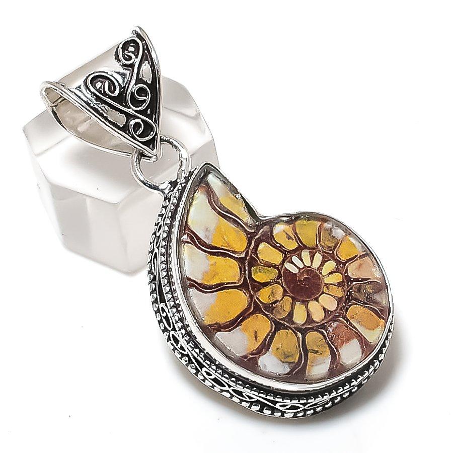 

Ископаемый аммонит Драгоценный камень Ювелирное изделие Подвеска из стерлингового серебра 925 пробы 1,97