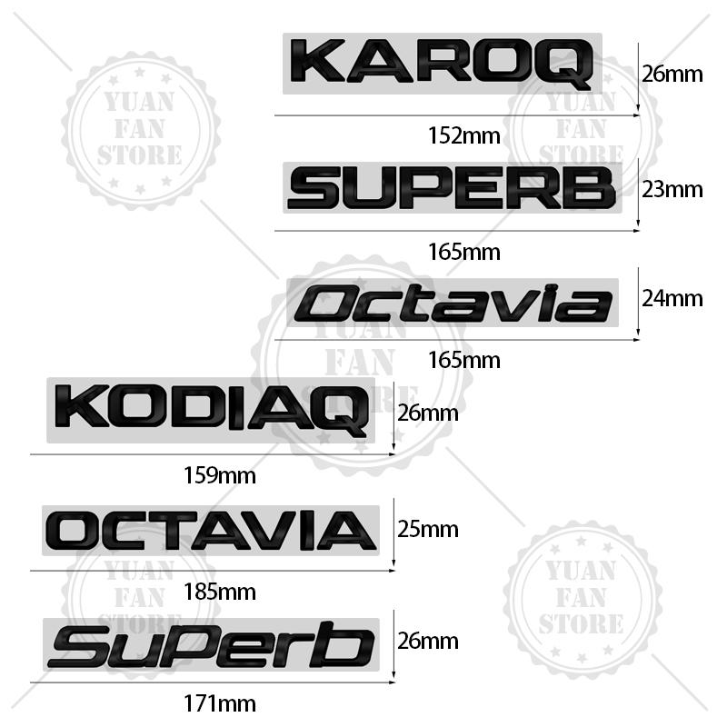 AHUQ1 Glossy Black For Skoda Octavia Rapid Kodiaq Karoq 4X4 Fabia Kamiq Superb Yeti Metal Badge 3D Stickers Car Trunk Body Decal