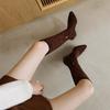 Women's High-heeled Boots Autumn and Winter New Simple Temperament Thick Heel Large Size Suede Medium Boots