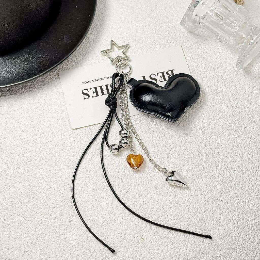 Stylish Leather Heart Bag Charm With Intricate Braided Design And Alloy Accent Unique Key Holder Accessory