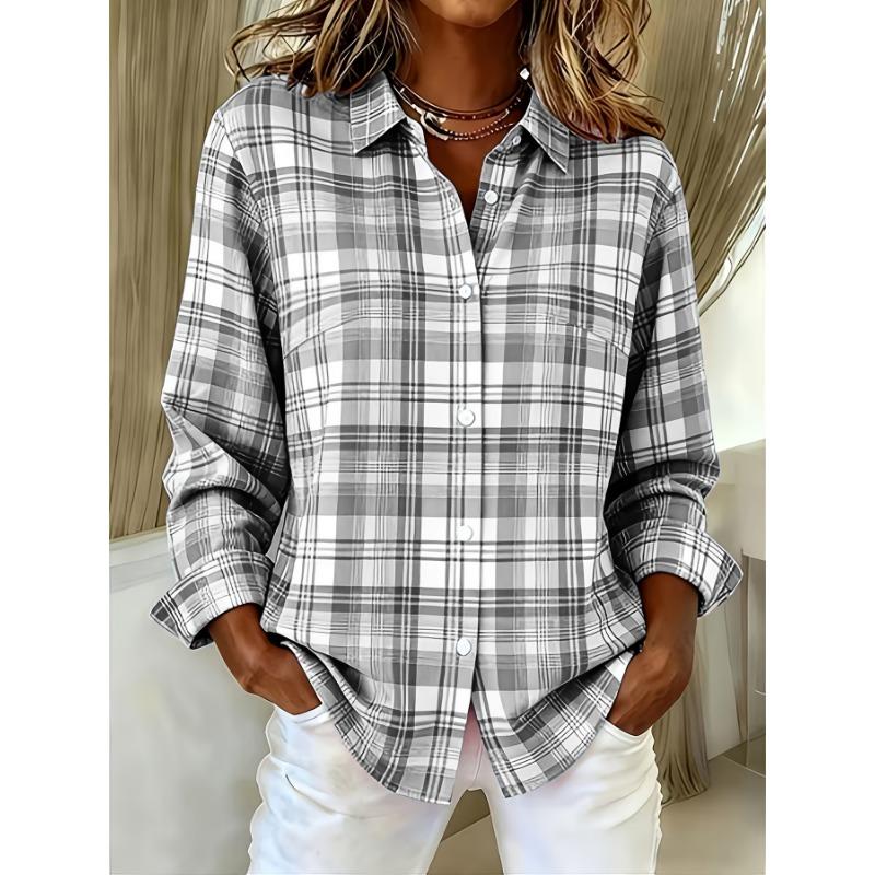 Plus Size, Plus-size Fashion Long-sleeve Lapel Casual Plaid Print Shirt