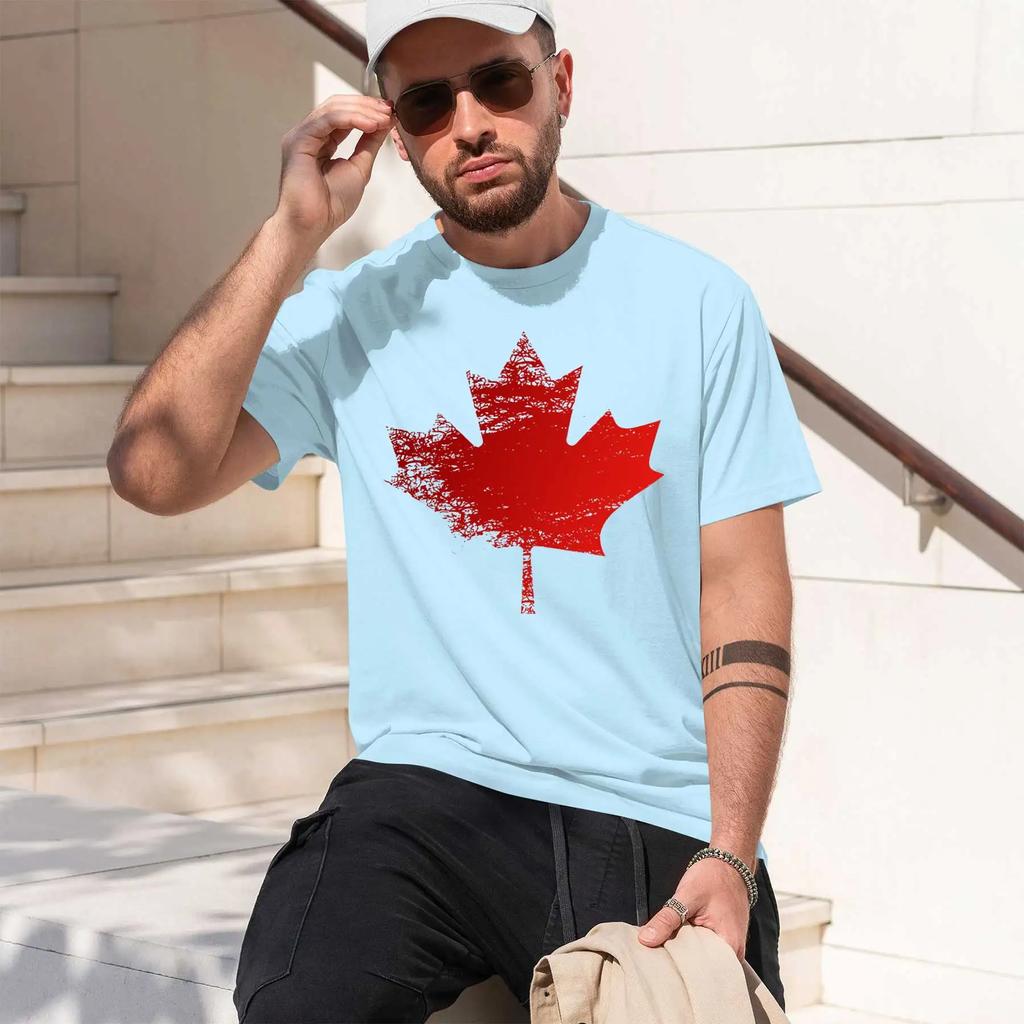 The Emblem of the Canadian Flag 2026 New Fashion Heavyweight Hot Selling Retro Printed Pattern Fun Round Neck Tshirt for Daily
