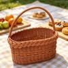 Faux Wicker Basket with Handle, Plastic Fruit Display Basket for Countertop Display, Home Storage, and Carry Use