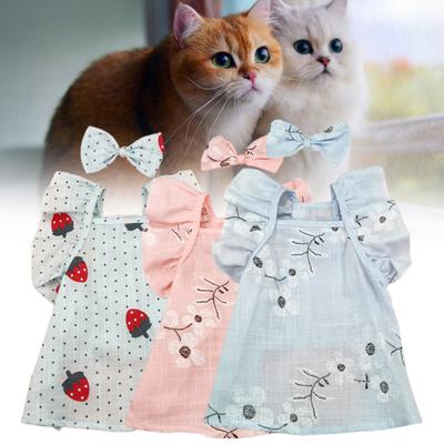 Haustier-Hundekleid, extra weich, atmungsaktiv, exquisites Muster, ärmellos, waschbar, Hundekleid aus Baumwolle mit Blumendruck und Schleifenknoten-Kopfbedeckung, Heimtierbedarf