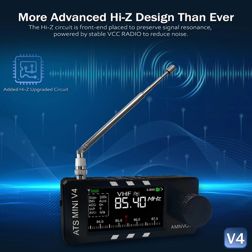 AMNVOLT V4 ATS AM FM MINI Radio Receiver 1.9in IPS Screen Si4732 Full Band DSP Radio With Headphone Amplifier for Indoor Outdoor