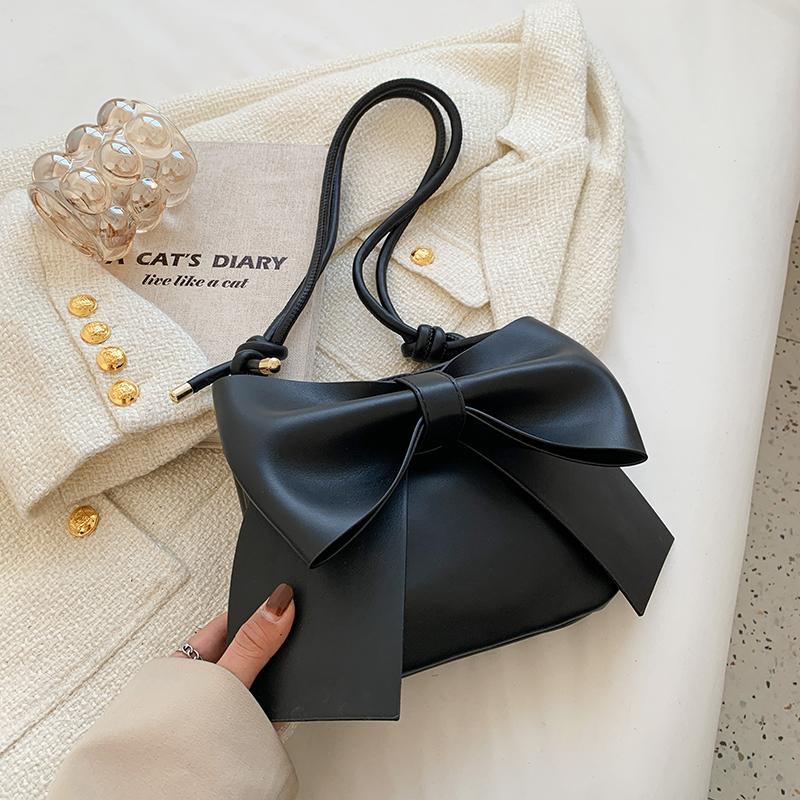 Autumn New Luxury Big Bow Blue Underarm Bag For Women  Fashion Bow Decor One Shoulder Bag PU Solid Versatile Crossbody Bags