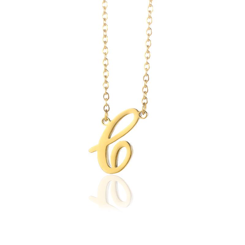 Stainless Steel Lowercase Letter Necklace with Clavicle Chain - European & American Design