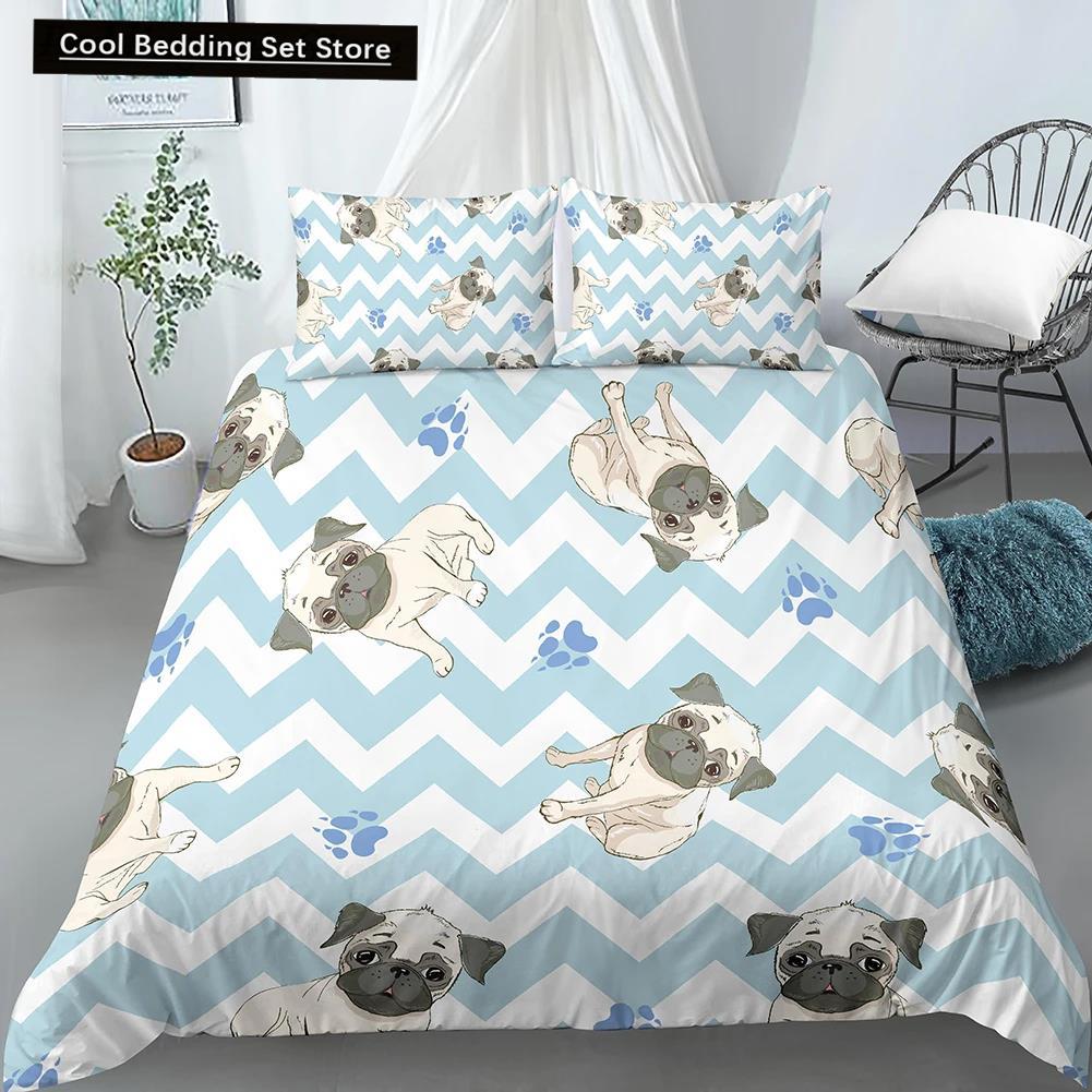 Comforter Cartoon Pug King Queen Double Full Lovely Puppy Bedding Set Pet Animal Yellow Polyester Comforter