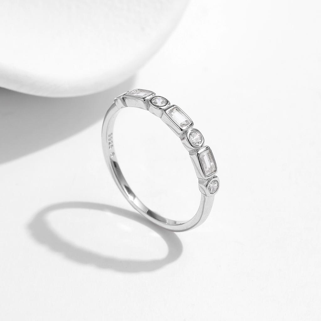 MODIAN 925 Silver Fashion Round Rectangle Dazzling Clear CZ Band Ring For Women Wedding Engagement Fine Jewelry