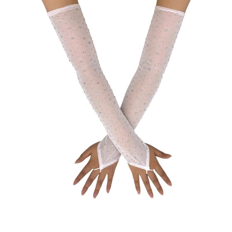 Strassverzierungen Lange Transparente Handschuhe Atmungsaktive Polyester-Armstulpen Für Brautshow Abschlussbälle Abendveranstaltungs-Accessoires