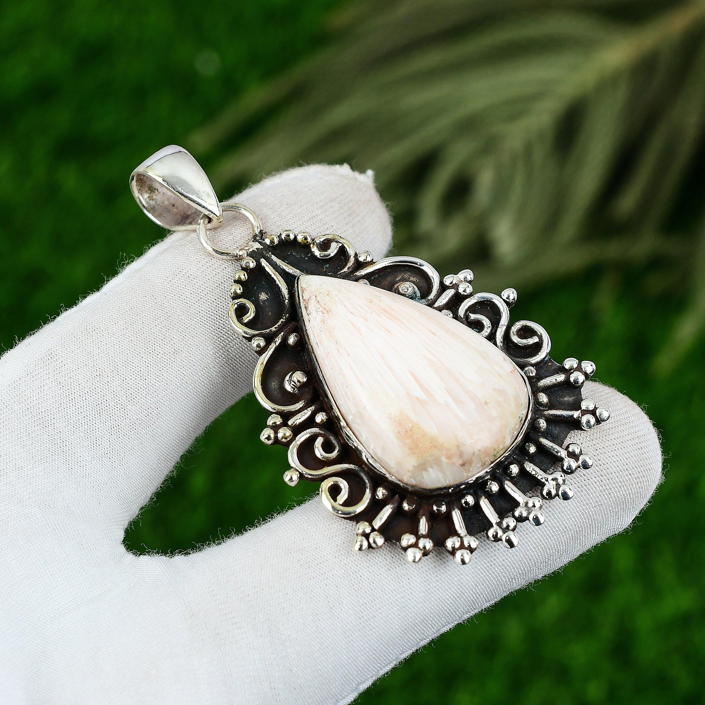 

Daughters Day Sale Natural Scolecite Mother Bezel New Pendant Jewelry 925 Silver