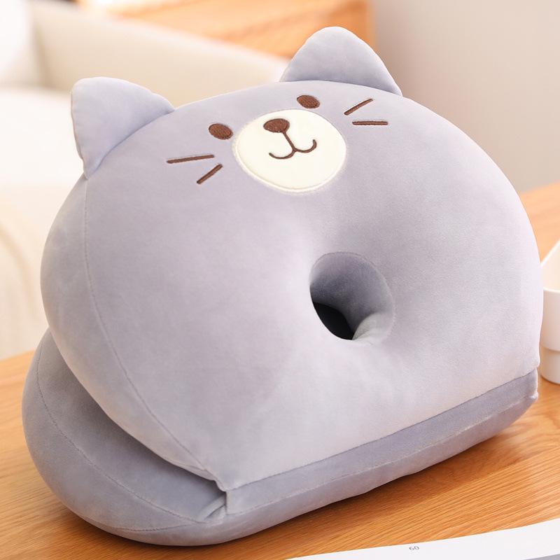 Cartoon Cat Neck Pillow: Folding Nap & Backrest Plush Doll for Office & Classroom