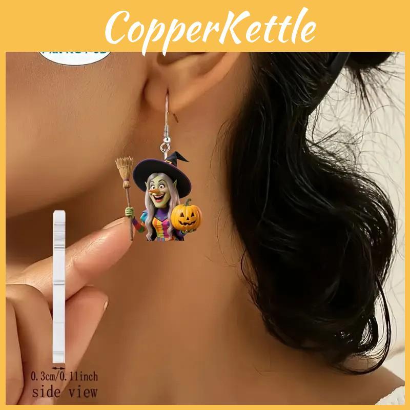 Halloween Pumpkin Witch Acrylic Cartoon Pendant Earrings For Women Casual Holiday