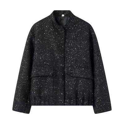 Giacca con collo alto piccolo e paillettes in stile autunnale da donna