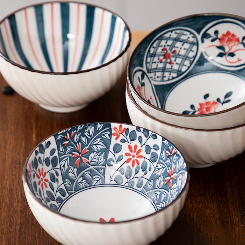 Kanda Qingyun Blue Ceramic Rice Bowl Set with Chopsticks