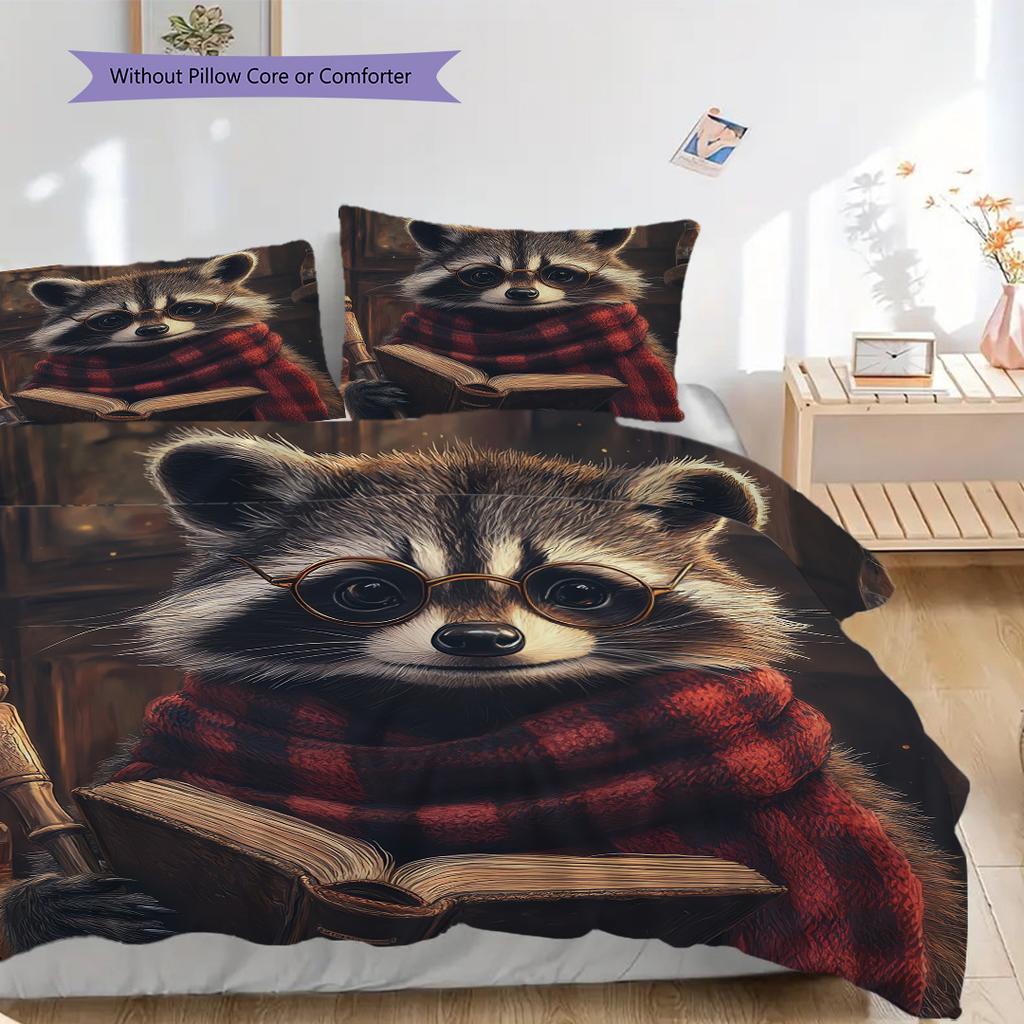 Magic Raccoon Pattern Bedding Quilt Set Quilt Cover Pillowcase Home Decoration Birthday Gift (1 * duvet cover + 2 * pillowcase, without core)