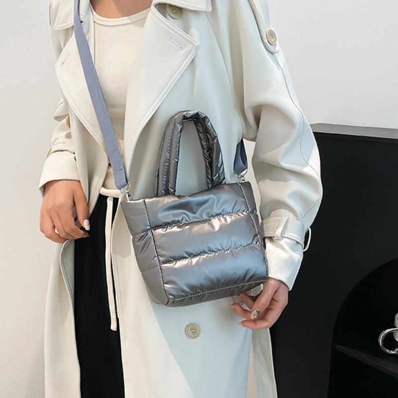 Yogodlns Woman Puffy Lightweight Handbag Large Capacity Quilted Shoulder Bag Adjustable Strap Puffer Tote Handbag Shopping Bag