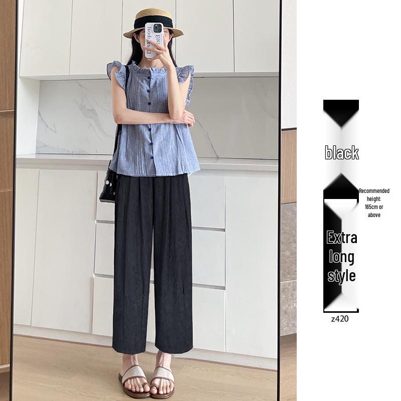 

Синие Бабушкины Женские Летние 2025 Брюки-галифе Прямого Кроя из Ледяного Шелка - Маленький Девятиточечный Повседневный Морковный Стиль L