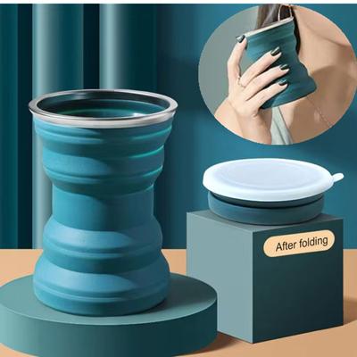 Portable Silicone Foldable Cup With Lanyard Heat Resistant Collapsible Cups Lid Folding Storage Travel Mug For Hot Water Coffee