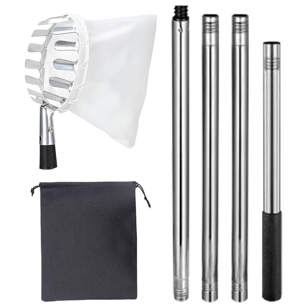 Stainless Steel Splicing Rod Fruit Picker 160cm Telescopic Pole High Tree Orchard Picking Tool For Farm Garden Supplies