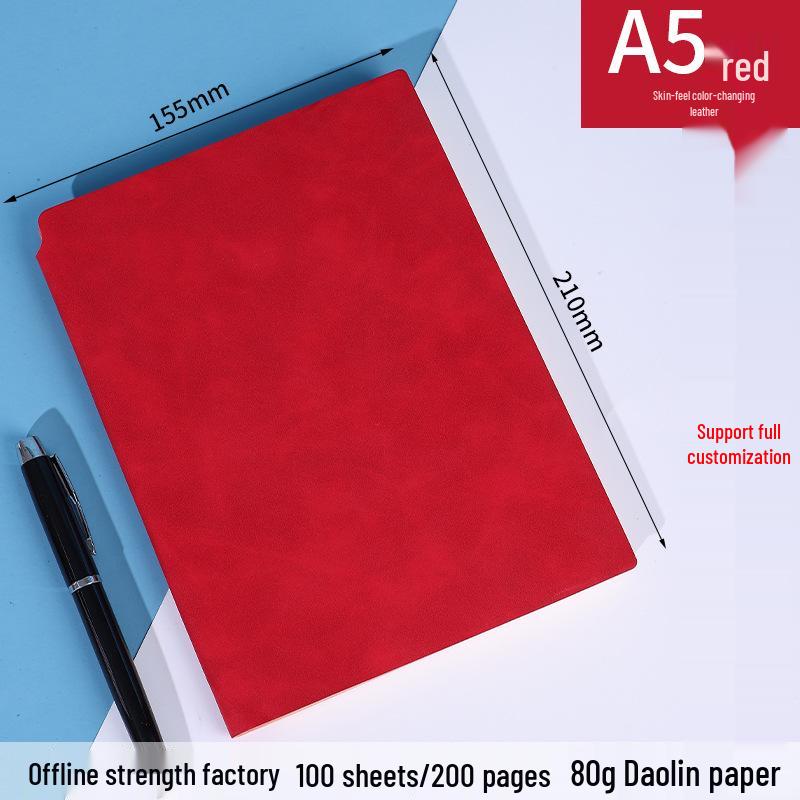 A5 Leather Notebook with Logo, Pen Holder, Thickened Soft Cover for Business Meetings and Student Notes A5 красный