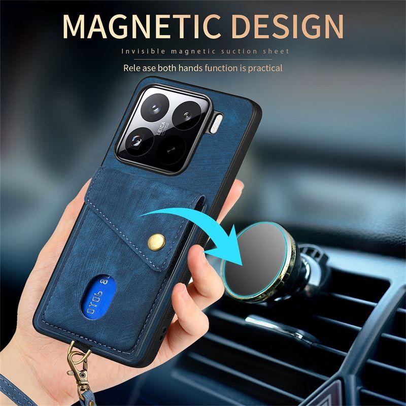 Xiaomi 15 Mobile Phone Case Anti-drop Card Case Xiaomi 15 Pro Protective Case Car Magnetic Attraction Retro Business Men and Women
