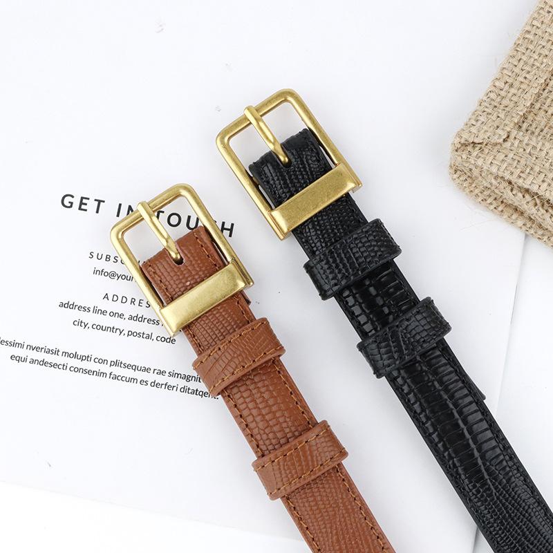 First-layer cowhide women's belt, lizard pattern retro pin buckle trouser pocket easiest for matchcasual women's belt