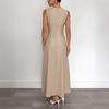 Women Sleeveless Round Neck Seam Detail Waist Cinch Maxi Dress Casual Summer Work Dress