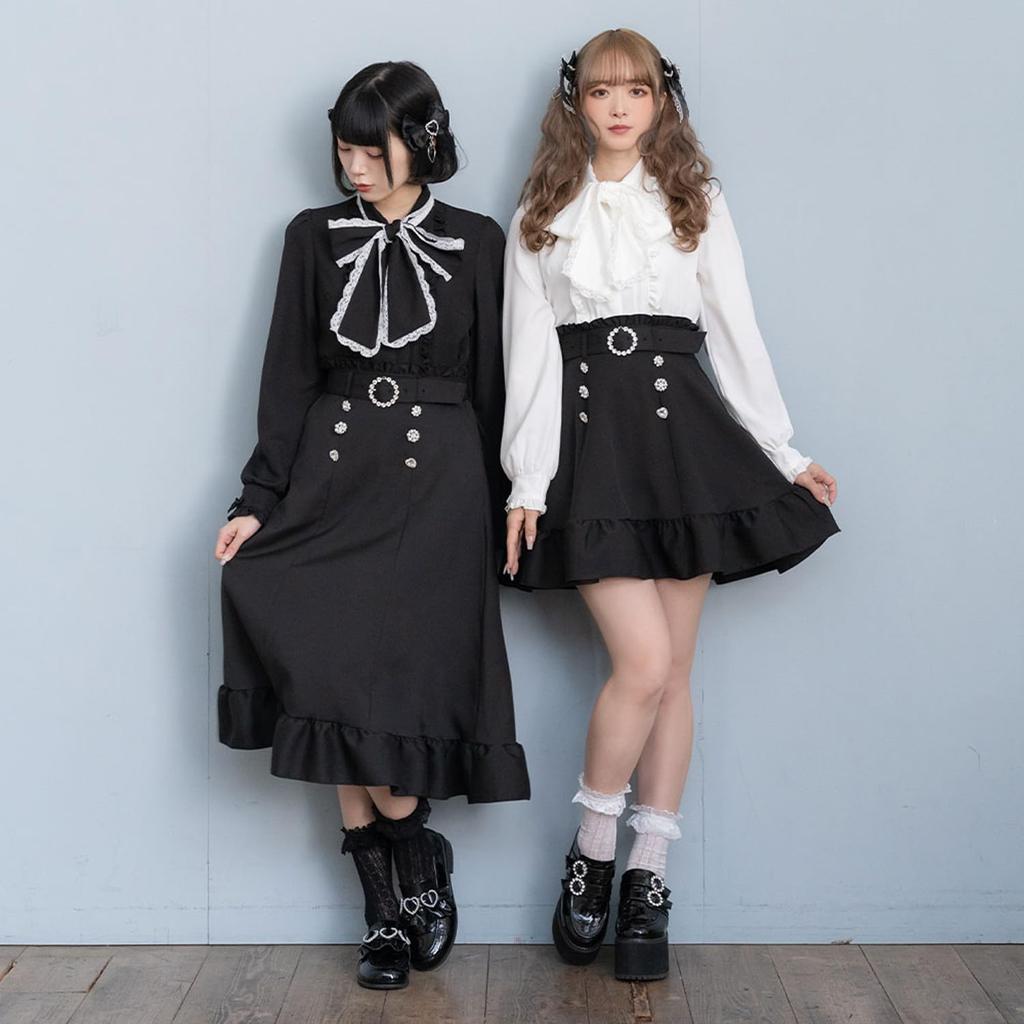 [Yumetembo] Mass-produced Landmine Style Clothing [Dear My Love] Women's Beaded Skirt, Choice of Length, Long, Black, Yumetenbo