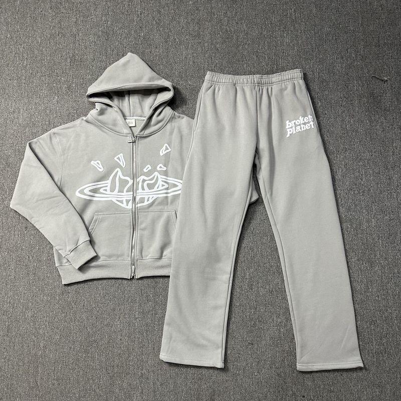 Broken Planet Graphic Print Zip Hoodie Set Teen Boys Loose Fit Fleece Lined Casual Streetwear
