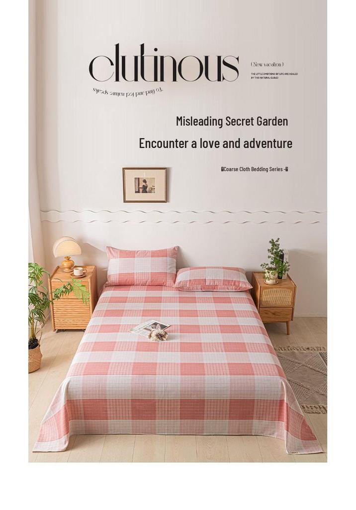 Striped Coarse Cloth Bed Sheet Set: Washable, Skin-Friendly, Cool Mat for Home & Dorm. Available In Single/Double Three-Piece Set.