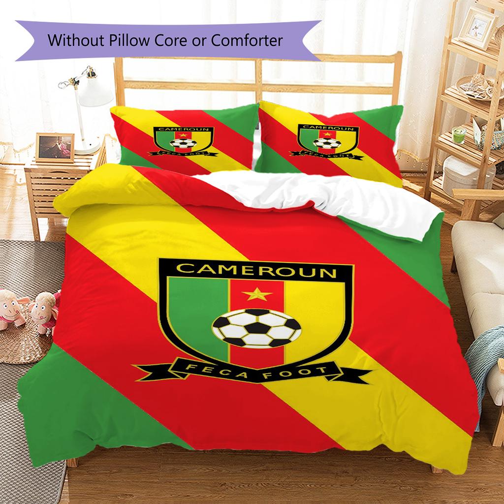 Cameroonian Football Federation Pattern Bedding Set Quilt Cover Pillowcase Home Decor Gift (1 * duvet cover + 2 * pillowcase, without core)