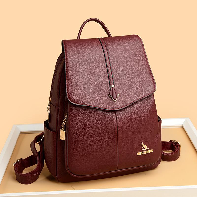 Luxury Women Leather Backpack for Designer Backpacks Vintage Solid Color School Bags Ladies Shoulder Bag Fashi Travel Bags Sac