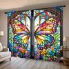 2-Piece Set of Stained Glass Butterfly Curtains, Rod-Pocket Polyester Blackout Curtains, Colorful Mosaic Art Print Light-Filtering Curtains