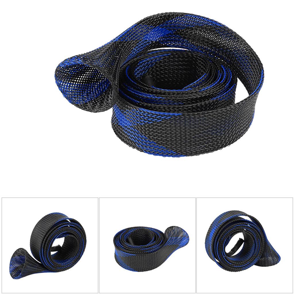 Protector de cubierta de poste de caña de pescar de fundición expandible de manga trenzada (Azul negro)