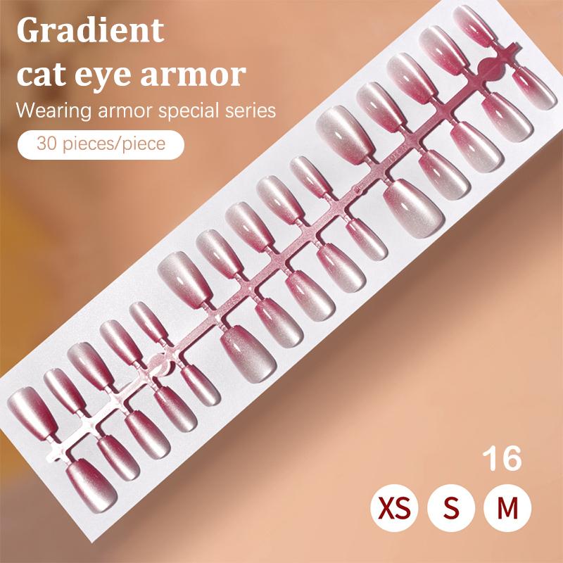 30Pcs Fake Nails French Style Gradient Cat Eyes Press On Full Cover Artificial Three Sizes Available False Nails Nail Enthusias
