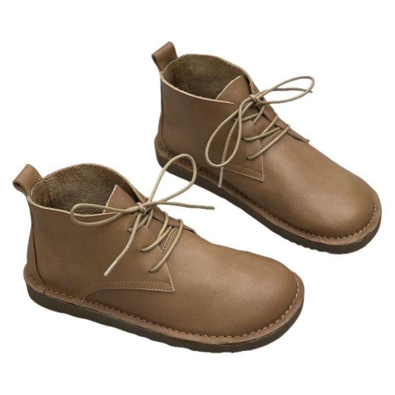 New Style of Short Boots, Round-toe Lace-up Flat Shoes, Women's Short Shoes