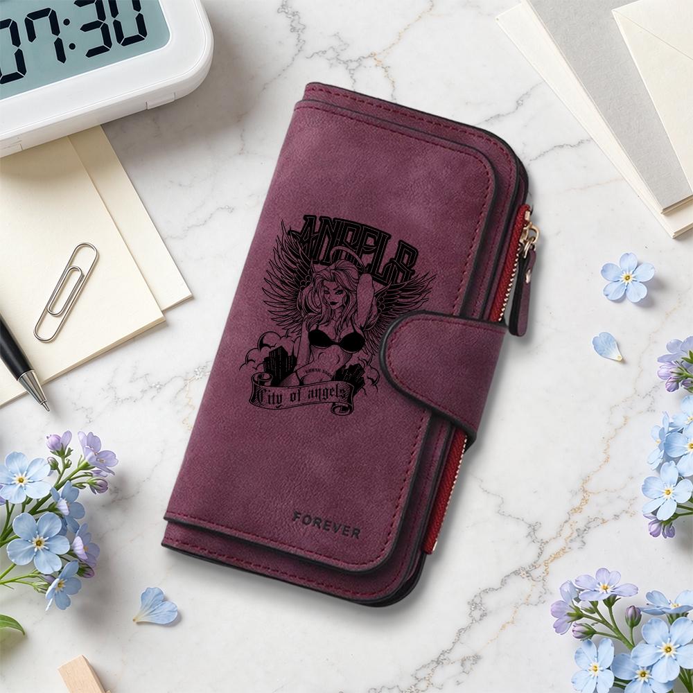Vintage Angel Pattern Long Wallet Multi Card Slot Forever Purse Portable Fashion Daily Use Casual Wallet