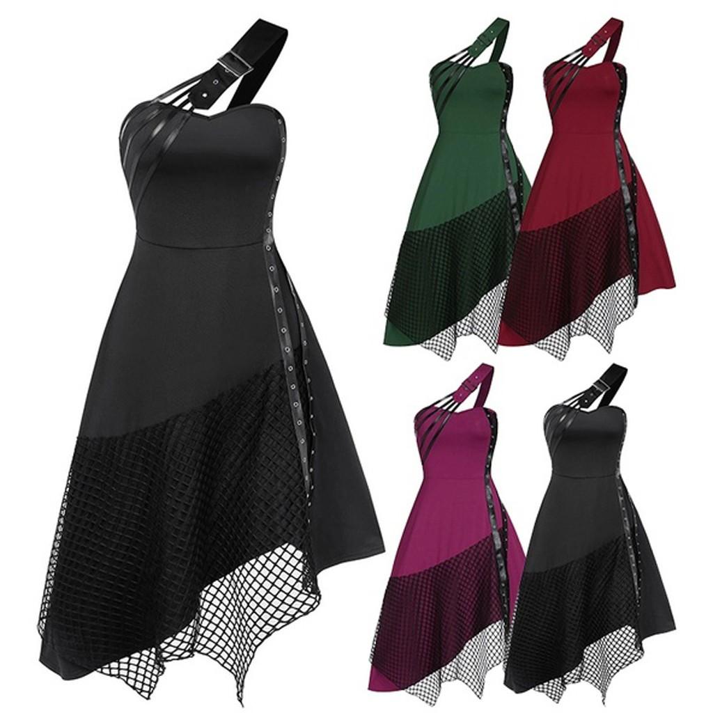 

Женское платье без рукавов в готическом стиле, винтажное сплошное платье с нерегулярной строчкой