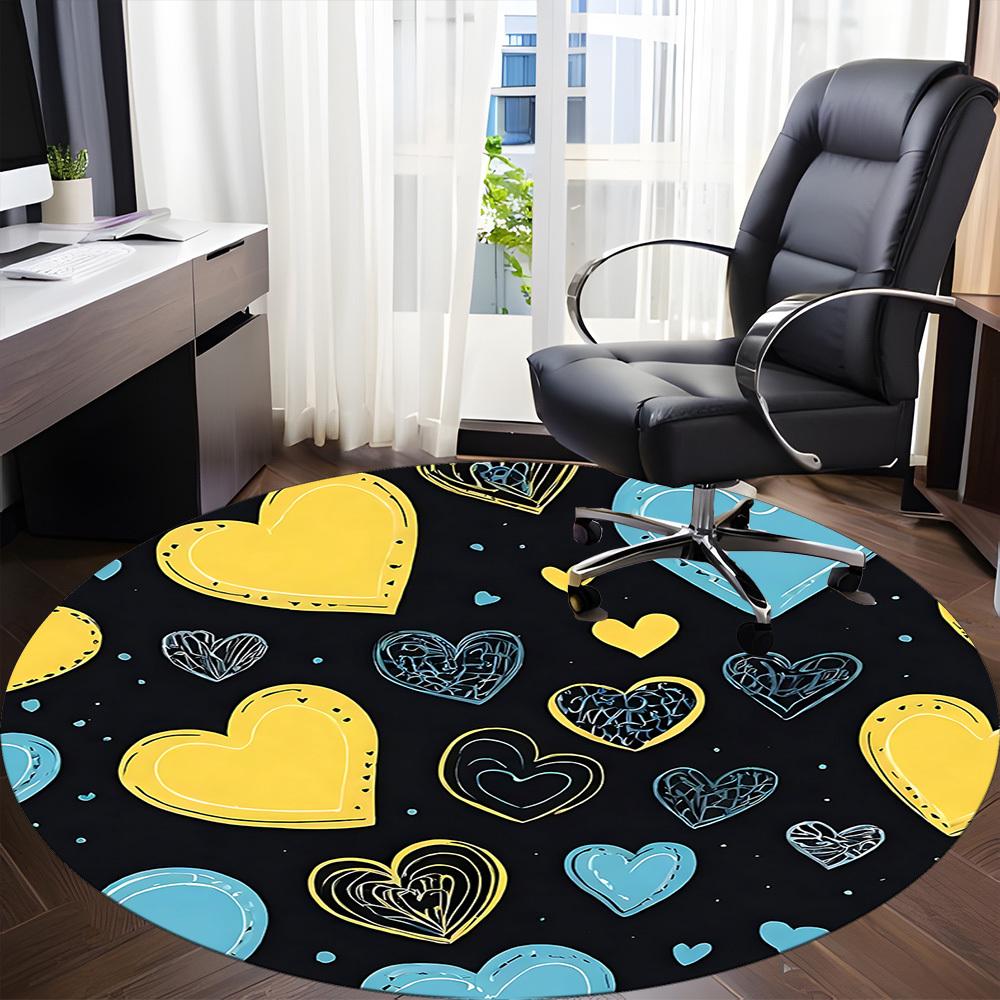 1pc Heart Pattern Chair Carpet for Office, Round Non Slip Durable Large Size Office Carpet, Suitable for Office