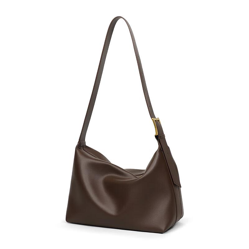 YUYULA Leather Crossbody Bag, Cowhide Handbag, Large Capacity, Coffee Color