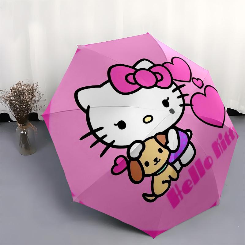 1pc Hello Kitty with Puppy Heart Umbrella with Plastic Handle,Suitable for All Seasons Home Travel Outdoor UmbrellaSanlio405