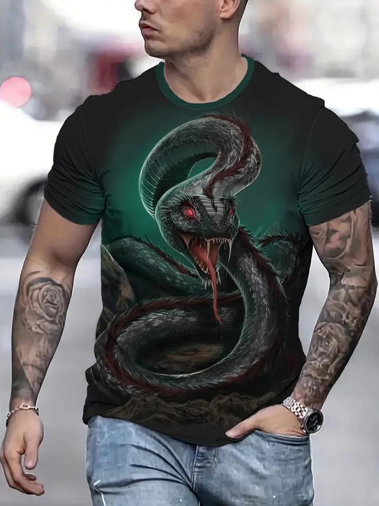 Fashion 3D Snake Printed T Shirt for Men Funny Animal Pattern Oversized T-Shirt Summer Hip Hop Trend Clothing Casual O-Neck Tops
