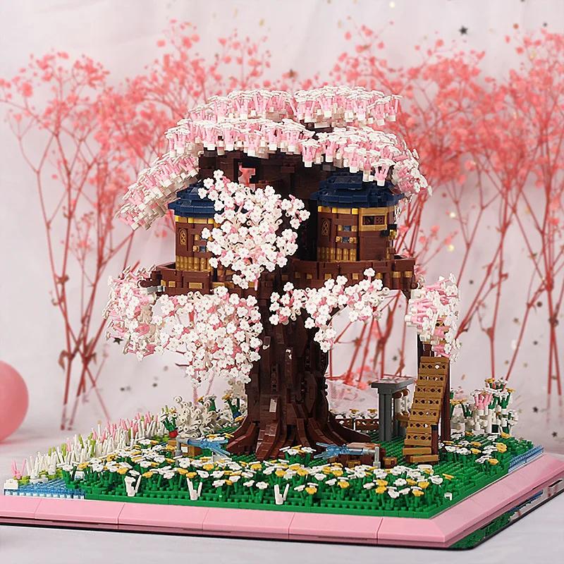 Challenge Sakura Tree House Mini Blocks Toy Architecture Magic Castle Beautiful Cabin Oil House For Girl Present Birthday Gift