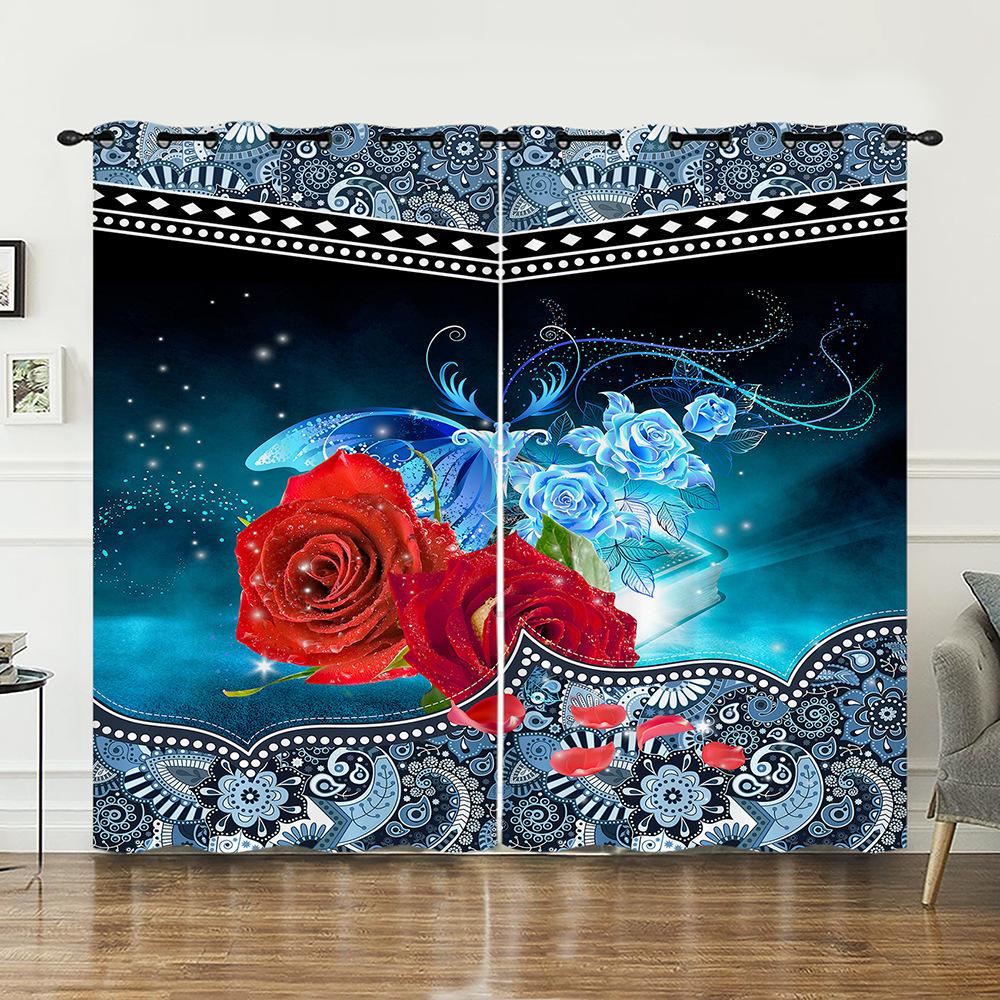 Curtains Love Rose Valentine Hunliji Curtains Bedroom Living Room Blackout Curtain Perforated
