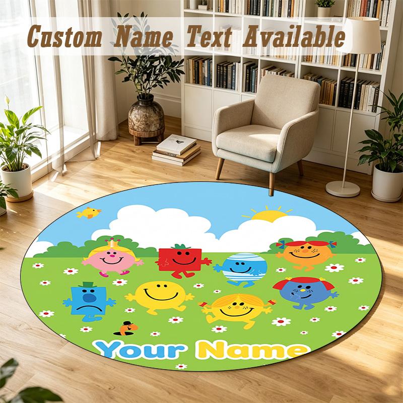 Round Rug Custom NameMr. Men & Little Miss Pattern Non Slip Carpet Home Floor Decor