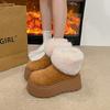New Winter Chunky Platform Flats Women Fur Snow Boots Concise Height Increase Shoes Ladies Dress Keep Warm Cotton Short Booties
