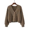 Retro Chic V-neck Cable Knit Sweater, Versatile Loose-Fit Autumn/Winter Jacket for Women
